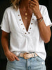 Women's V-Neck Short-Sleeve Loose-Fit Linen Shirt by FitiqueFit