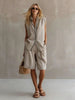 Women's Linen Shirt and Shorts Set – Sleeveless Summer Two-Piece by FitiqueFit