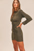 Front Ruched Button-Down Skinny Mini Shirt Dress – Button-Down Mini Dress, Ruched Shirt Dress, Bodycon Mini Dress, Skinny Fit Shirt Dress, Trendy Mini Dress by Stevvex