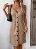 Elegant Textured V-Neck Sleeveless Mini Dress Chic Buttoned Summer Dress Classic Dress by Stevvex