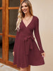 Women's Wrap A-Line Knit Dress Long Sleeve by FitiqueFit