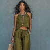 Women's Sleeveless Tank Top & Wide-Leg Pants Set – Linen Blend Summer Two-Piece by FitiqueFit