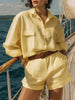 Cotton-Linen Loose-Fit Button-Down Shirt and Shorts Casual Set by FitiqueFit