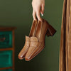 Women's Sheepskin Square Toe Chunky Heel Pumps – Retro High Heel Dress Shoes by FitiqueFit
