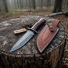 10 Inch Hand Forged Feather Damascus Steel Bowie Knife with Rosewood Handle and Leather Sheath by JW SteelCrafts