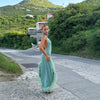 European And American Party Halter Dress Feather Stitching Vacation Style
