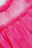 Strawberry Pink Tulle Ruffle Sleeve Flared Babydoll Blouse