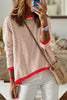 Pink Contrast Trimmed Striped Drop Shoulder Sweater