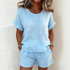 Solid-Color T-Shirt & Shorts Set – Cotton Linen, 10 Colors by FitiqueFit