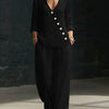 Women’s V-Neck Cross-Over Shirt and Wide-Leg Pants Set by FitiqueFit