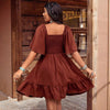 Women's Floral Embroidered Ruffle Short-Sleeve Midi Dress by FitiqueFit