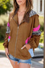 Colorful Women's Leopard Print Zip-Up Hooded Jacket Trendy Long Sleeve Outerwear with Pockets by Stevvex