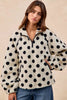 BiBi Polka Dot Sherpa Half Zip Up Top with Side Pocket by FitiqueFit