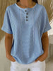 Women's Cotton Linen Striped T-Shirt – V-Neck, Button Detail, Loose Fit by FitiqueFit