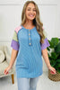 Bright Pink Twisted Ribbed Color Block Patchwork Henley Short Sleeve T Shirt by Wild and Free Boutique
