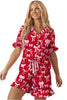 Red Sweet Bow Print Ruffled Short Sleeve Shirt Shorts 2pcs Pajama Set by Wild and Free Boutique
