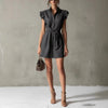 Women's Drop-Shoulder Polo Neck Lace-Up Mini Dress – Slim Fit by FitiqueFit