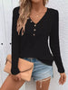 Waffle Knit Button-Detail V-Neck T-Shirt by Simply Love