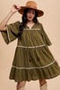 Tassel Contrast Trim Tie Neck Half Sleeve Tiered Dress – Bohemian Tassel Details, Contrast Trim, and Tiered Design for a Flowing, Feminine Look by Stevvex