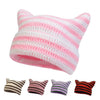Women’s Hand Knitted Striped Cat Hat – Cute Warm Winter Beanie by FitiqueFit
