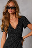 Black Polka Dot Print Lace Trim Wrap Mini Dress by Wild and Free Boutique