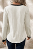 White Colorblock Edge Long Sleeve V Neck Textured Blouse by Wild and Free Boutique
