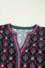 Black Contrast V Neckline Bracelet Sleeve Vintage Floral Blouse by Wild and Free Boutique