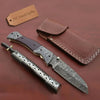 Handmade Damascus Steel Folding Knife – Matte Black Handle with Brass Liner & Thumb Stud | JW SteelCrafts by JW SteelCrafts