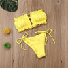 Folds Bikini Women Swimwear Bathing Suit Women's Ruffle Tie Side Bikini Set High Cut Strapless Padded Solid Bathing Suit Bikini Micro Swimsuit Female Push up Two-Piece Suit Summer by Stevvex