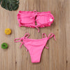 Folds Bikini Women Swimwear Bathing Suit Women's Ruffle Tie Side Bikini Set High Cut Strapless Padded Solid Bathing Suit Bikini Micro Swimsuit Female Push up Two-Piece Suit Summer by Stevvex