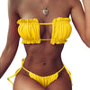 Folds Bikini Women Swimwear Bathing Suit Women's Ruffle Tie Side Bikini Set High Cut Strapless Padded Solid Bathing Suit Bikini Micro Swimsuit Female Push up Two-Piece Suit Summer by Stevvex