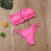 Folds Bikini Women Swimwear Bathing Suit Women's Ruffle Tie Side Bikini Set High Cut Strapless Padded Solid Bathing Suit Bikini Micro Swimsuit Female Push up Two-Piece Suit Summer by Stevvex