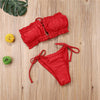 Folds Bikini Women Swimwear Bathing Suit Women's Ruffle Tie Side Bikini Set High Cut Strapless Padded Solid Bathing Suit Bikini Micro Swimsuit Female Push up Two-Piece Suit Summer by Stevvex
