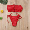 Folds Bikini Women Swimwear Bathing Suit Women's Ruffle Tie Side Bikini Set High Cut Strapless Padded Solid Bathing Suit Bikini Micro Swimsuit Female Push up Two-Piece Suit Summer by Stevvex