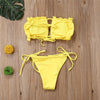 Folds Bikini Women Swimwear Bathing Suit Women's Ruffle Tie Side Bikini Set High Cut Strapless Padded Solid Bathing Suit Bikini Micro Swimsuit Female Push up Two-Piece Suit Summer by Stevvex