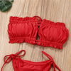 Folds Bikini Women Swimwear Bathing Suit Women's Ruffle Tie Side Bikini Set High Cut Strapless Padded Solid Bathing Suit Bikini Micro Swimsuit Female Push up Two-Piece Suit Summer by Stevvex
