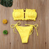 Folds Bikini Women Swimwear Bathing Suit Women's Ruffle Tie Side Bikini Set High Cut Strapless Padded Solid Bathing Suit Bikini Micro Swimsuit Female Push up Two-Piece Suit Summer by Stevvex