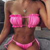 Folds Bikini Women Swimwear Bathing Suit Women's Ruffle Tie Side Bikini Set High Cut Strapless Padded Solid Bathing Suit Bikini Micro Swimsuit Female Push up Two-Piece Suit Summer by Stevvex