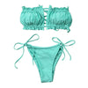 Folds Bikini Women Swimwear Bathing Suit Women's Ruffle Tie Side Bikini Set High Cut Strapless Padded Solid Bathing Suit Bikini Micro Swimsuit Female Push up Two-Piece Suit Summer by Stevvex