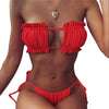 Folds Bikini Women Swimwear Bathing Suit Women's Ruffle Tie Side Bikini Set High Cut Strapless Padded Solid Bathing Suit Bikini Micro Swimsuit Female Push up Two-Piece Suit Summer by Stevvex