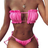 Folds Bikini Women Swimwear Bathing Suit Women's Ruffle Tie Side Bikini Set High Cut Strapless Padded Solid Bathing Suit Bikini Micro Swimsuit Female Push up Two-Piece Suit Summer by Stevvex