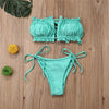Folds Bikini Women Swimwear Bathing Suit Women's Ruffle Tie Side Bikini Set High Cut Strapless Padded Solid Bathing Suit Bikini Micro Swimsuit Female Push up Two-Piece Suit Summer by Stevvex