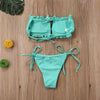 Folds Bikini Women Swimwear Bathing Suit Women's Ruffle Tie Side Bikini Set High Cut Strapless Padded Solid Bathing Suit Bikini Micro Swimsuit Female Push up Two-Piece Suit Summer by Stevvex