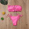 Folds Bikini Women Swimwear Bathing Suit Women's Ruffle Tie Side Bikini Set High Cut Strapless Padded Solid Bathing Suit Bikini Micro Swimsuit Female Push up Two-Piece Suit Summer by Stevvex