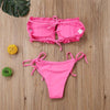 Folds Bikini Women Swimwear Bathing Suit Women's Ruffle Tie Side Bikini Set High Cut Strapless Padded Solid Bathing Suit Bikini Micro Swimsuit Female Push up Two-Piece Suit Summer by Stevvex