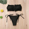 Folds Bikini Women Swimwear Bathing Suit Women's Ruffle Tie Side Bikini Set High Cut Strapless Padded Solid Bathing Suit Bikini Micro Swimsuit Female Push up Two-Piece Suit Summer by Stevvex