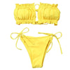 Folds Bikini Women Swimwear Bathing Suit Women's Ruffle Tie Side Bikini Set High Cut Strapless Padded Solid Bathing Suit Bikini Micro Swimsuit Female Push up Two-Piece Suit Summer by Stevvex