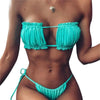 Folds Bikini Women Swimwear Bathing Suit Women's Ruffle Tie Side Bikini Set High Cut Strapless Padded Solid Bathing Suit Bikini Micro Swimsuit Female Push up Two-Piece Suit Summer by Stevvex