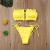 Folds Bikini Women Swimwear Bathing Suit Women's Ruffle Tie Side Bikini Set High Cut Strapless Padded Solid Bathing Suit Bikini Micro Swimsuit Female Push up Two-Piece Suit Summer by Stevvex
