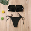 Folds Bikini Women Swimwear Bathing Suit Women's Ruffle Tie Side Bikini Set High Cut Strapless Padded Solid Bathing Suit Bikini Micro Swimsuit Female Push up Two-Piece Suit Summer by Stevvex